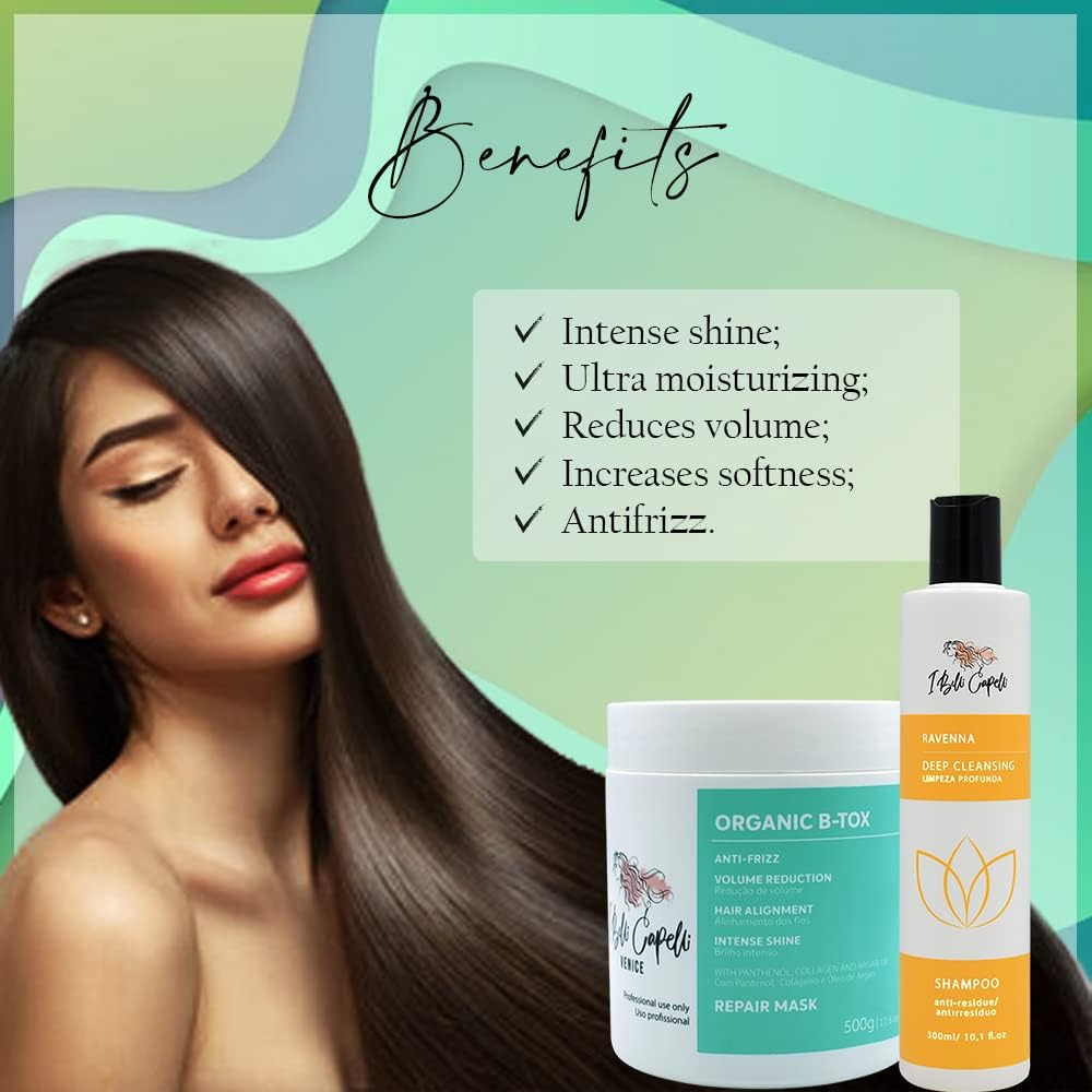 Ibelli Capelli Kit Venice B Tox Organic Treatment 500G17.60 Oz Ravenna anti Residue Shampoo 300Ml10.1 Fl.Oz image number 3