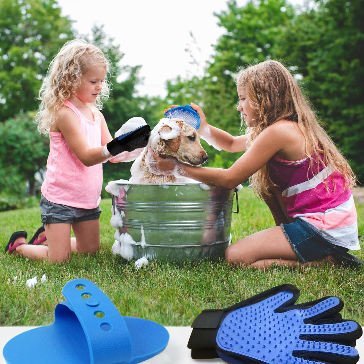 Pet Grooming Set with Dog Washing Gloves for Bathing, Dog Bath Brush and Silicone Dog Toothbrush, Pet Grooming Gloves for Dogs, Cats and Horses with 185 Silicone Tips