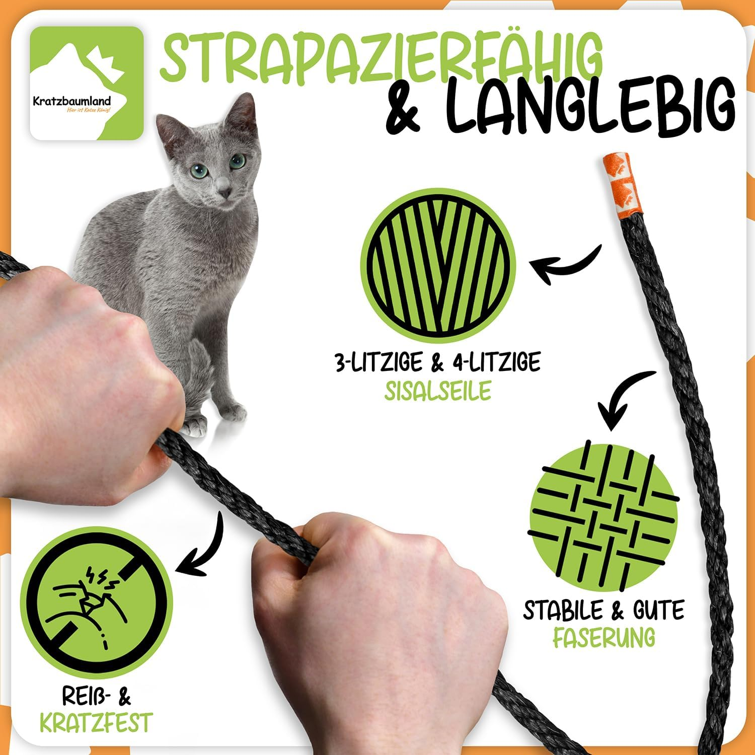 Kratzbaumland Premium Sisal Rope Black 10 Mm Black Sisal Rope for Scratching Posts Various Lengths (20 Metres) image number 2