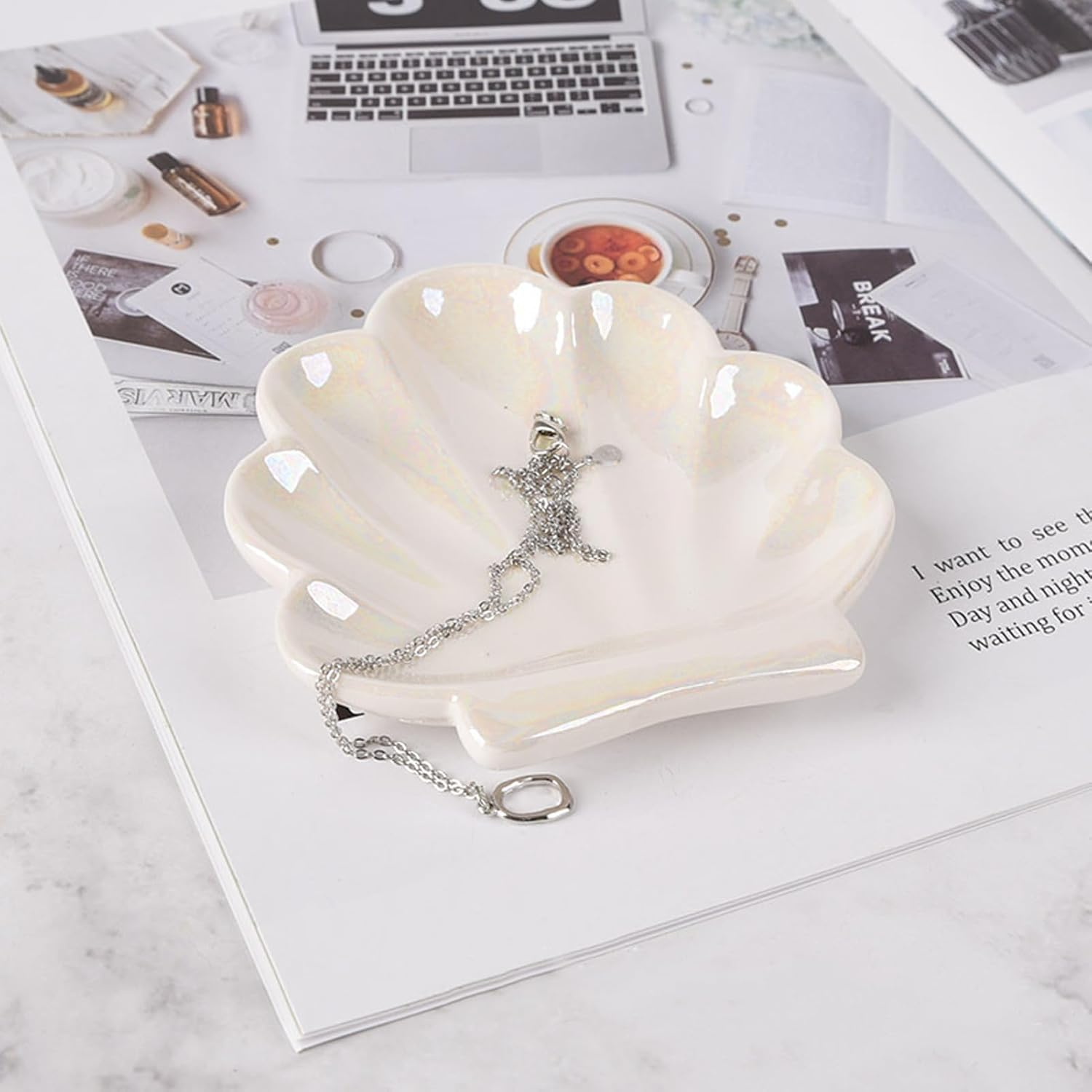 Shell Trinket Dish,Ceramics Ring Holder/Jewellery Tray, Cute Trinket Dish Dressing Table Decoration, Room Decor, Home Decor image number 4
