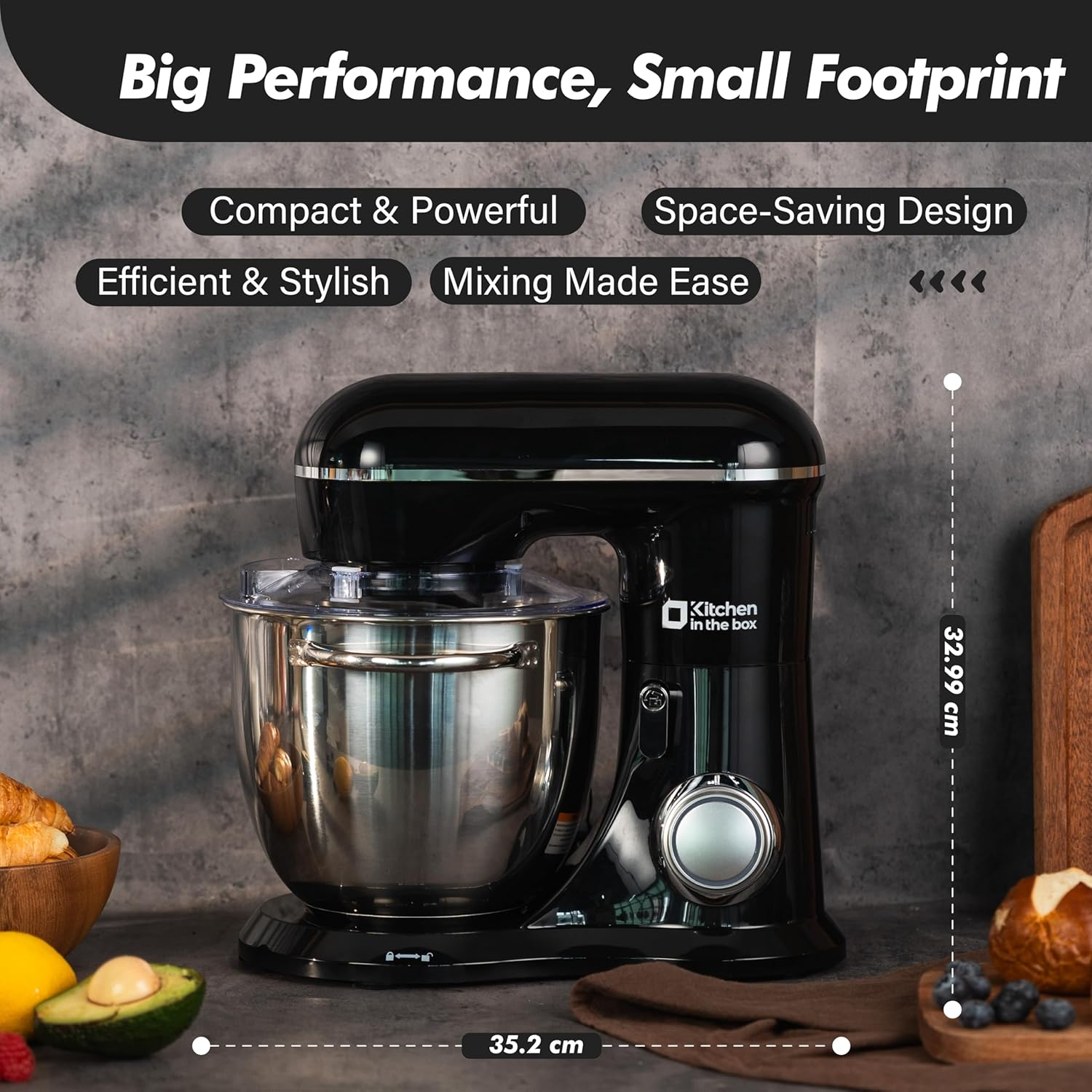 Kitchen in the Box Stand Mixer, 1300W 6L Kitchen Mixer for Home Baking, 10-Speed Tilt-Head Dough Mixer, Electric Mixer with Dough Hook, Beater and Whisk, Black image number 6