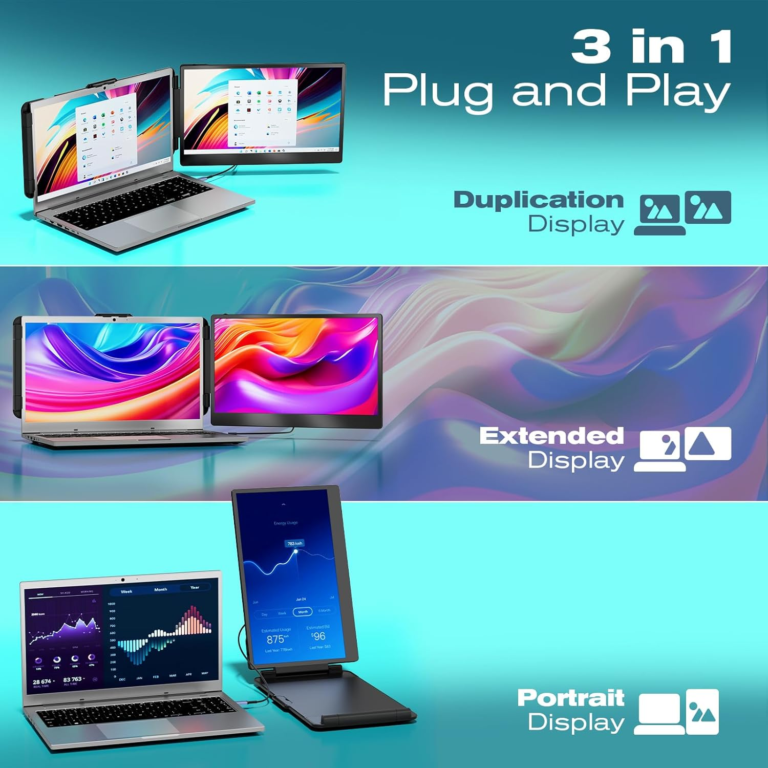 Teamgee S1 Laptop Screen Extender, 14&rdquo; FHD IPS Portable Monitor for 13&ndash;17&rdquo; Laptops, USB-C/HDMI Plug & Play, Compatible with Windows, Macos & Android, Perfect for Hybrid Work & Travel image number 1