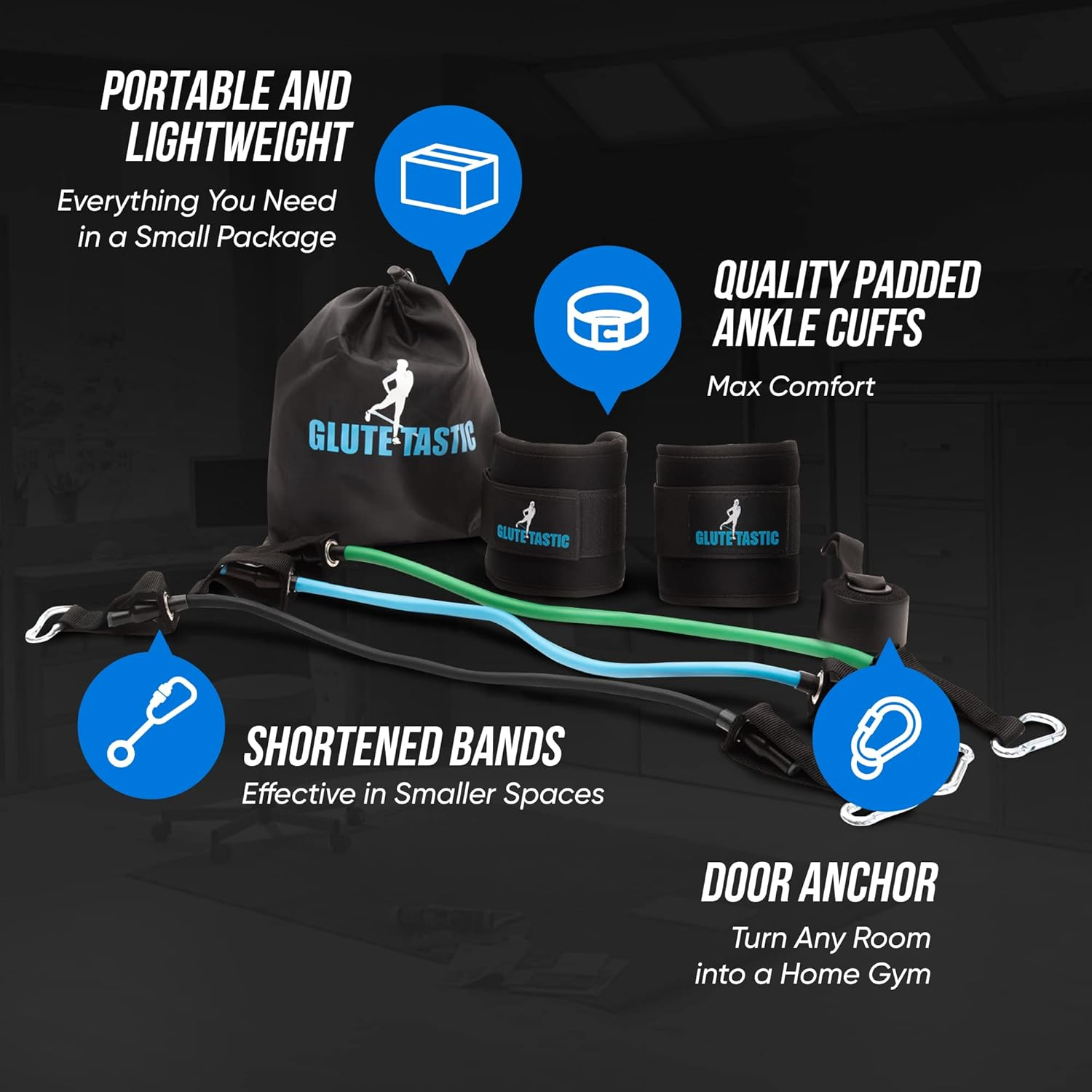 Core Prodigy Glute-Tastic - Ankle Kickback Strap with Resistance Bands for Butt & Hip Exercises image number 2