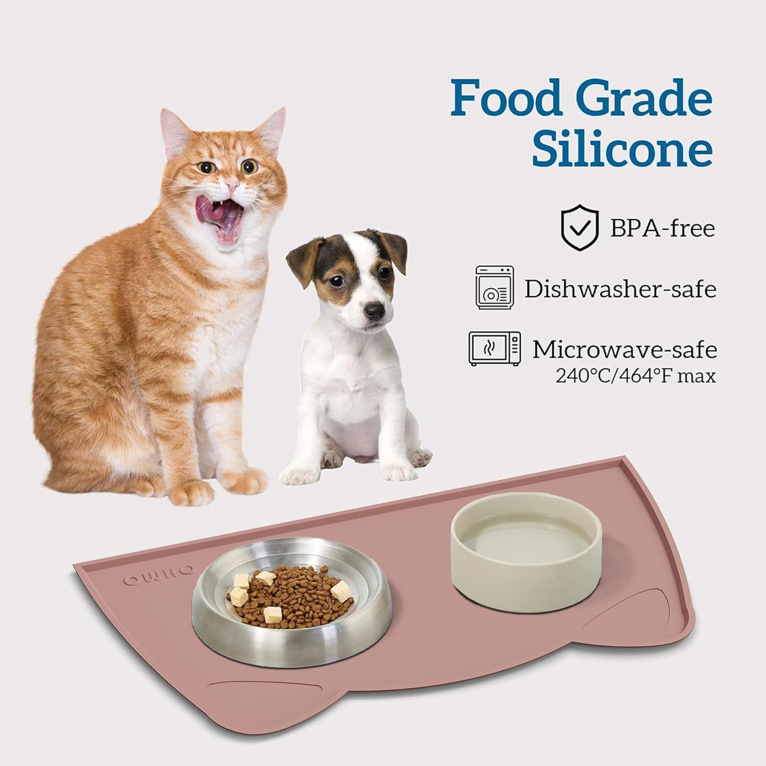 OHMO Cat Food Mat, Silicone Waterproof Dog Food Mat, Non-Skid Spill Proof Pet Feeding Mat for Food and Water, Easy to Clean Dog Placemat(Coral, 46 * 25Cm) image number 2