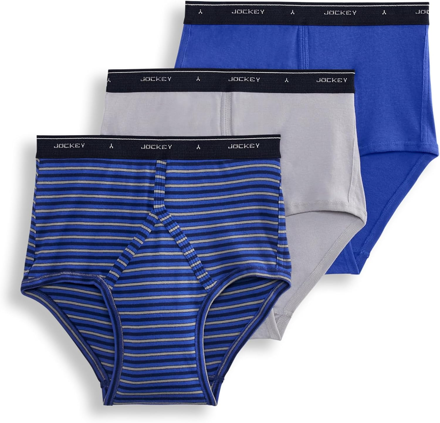 Jockey Men'S Underwear Classic Full Rise Brief - 3 Pack, Black Stripe/Red Apple/Blue Stripe, 32