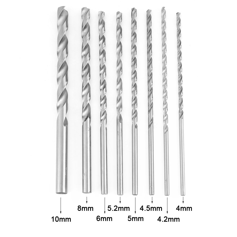 8Pcs Twist Drill Bit Set, 200Mm Extra Long Spiral Drill Bit High-Speed Steel Straight Shank Twist Drill Bits Set Tool 4-10Mm for Wood Plastic and Aluminum image number 6