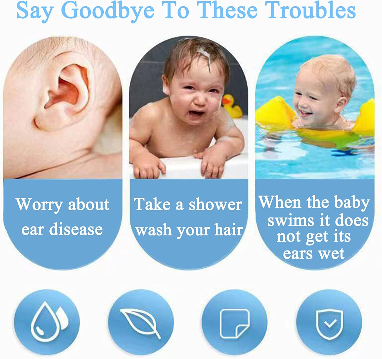 Upgraded Baby Shower Ear Stickers - 100PCS Newborn Waterproof Ear Cap with Thickened Absorbent Cotton Disposable Ear Covers Ear Protection for Shower Bathing Swimming Surfing Water Sports - Ear Protector, Transparency (7 X 9Cm for Adult) image number 3