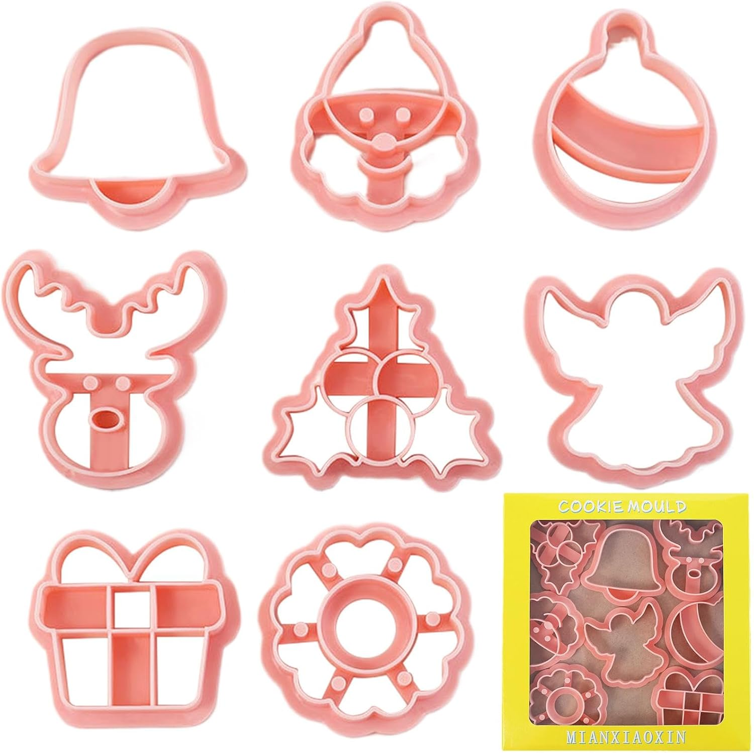 Christmas Cookie Set - Festive Cookie Decorating Supplies Set of 8 | Cookie Holiday Party Supplies Include Santa, Reindeer, Bell, Etc for Kids Baking
