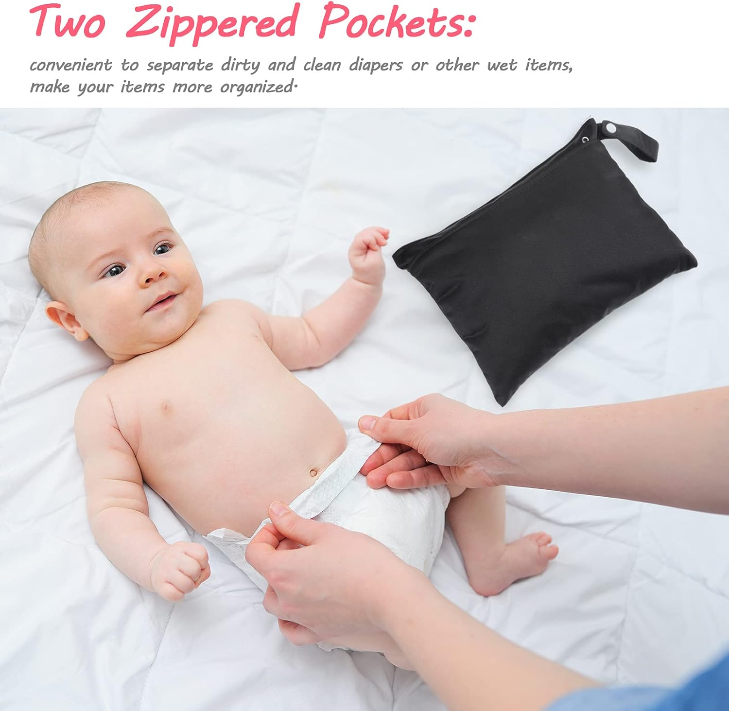 Shappy 4-Piece Wet Dry Bags for Baby Cloth Diapers, Reusable with 2 Pockets, Separates Wet & Dry Items, Perfect for Travel, Gym, Beach & More image number 6