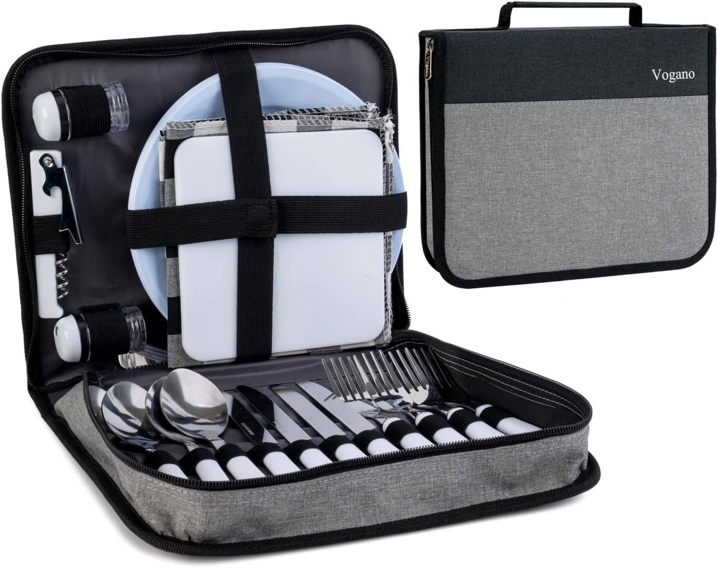 Picnic Backpack Accessories for 4 - Includes 26 Pcs, Portable Travel Utensils with Case, Reusable Camping Cutlery Plates, Stainless Steel of Spoons and Forks, for Hiking, Camp, image number 3