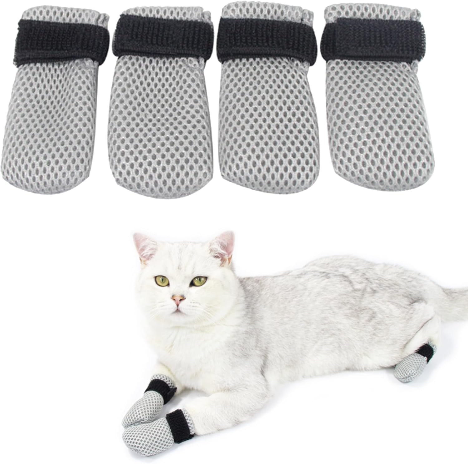 Niuhong 4 Pieces Cat Shoes Bathing Adjustable Cat Boots Breathable Mesh Scratch Protection Pet Cat Paw Protection Anti-Scratch Bathing Shaving Cutting Nails (L) image number 6