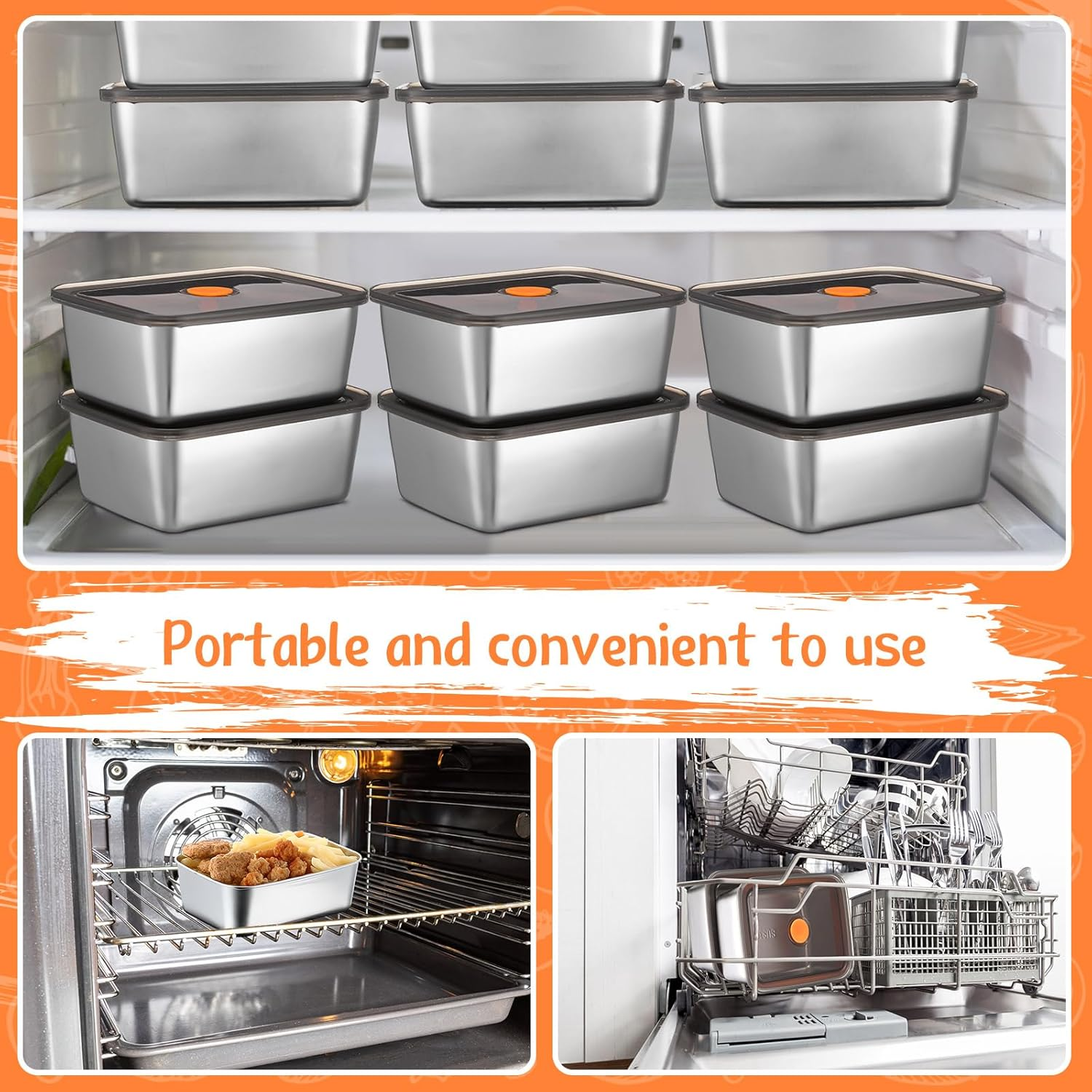 10 Set Stainless Steel Food Containers with Lids 20 Oz Metal Marinating Snack Containers Box for Lunch, Leftovers, Dishwasher & Freezer Safe image number 4