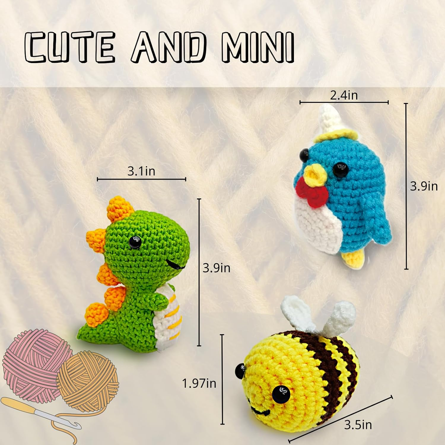 Crochet Kit for Beginners, Amigurumi Crocheting Animals Kits with Step-By-Step Video Tutorials- Penguin, Dinosaur or Bee, Knitting Starter Pack for Adults and Kids image number 3
