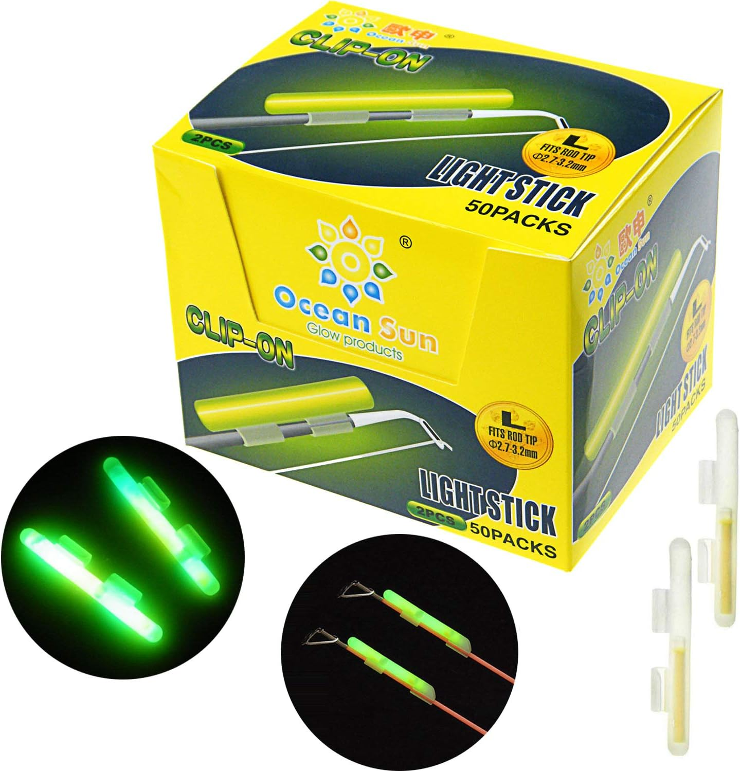 THKFISH Fishing Glow Sticks Rod Tip Glow Sticks Fishing Rod Floats Glow Stick Fishing Rod Night Fishing Light Fishing Green Fluorescent Light 100Pcs(50Bags) #M #L #XL
