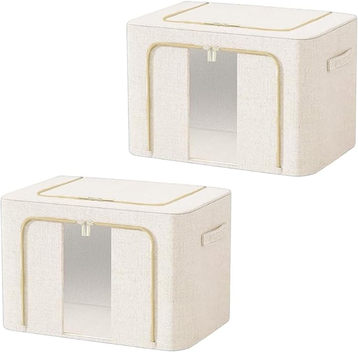 2 Pack Clothes Storage Box with Zipper, 66L Foldable Linen Container with Handles Large Capacity Storage Organizer (Milky White 66L)