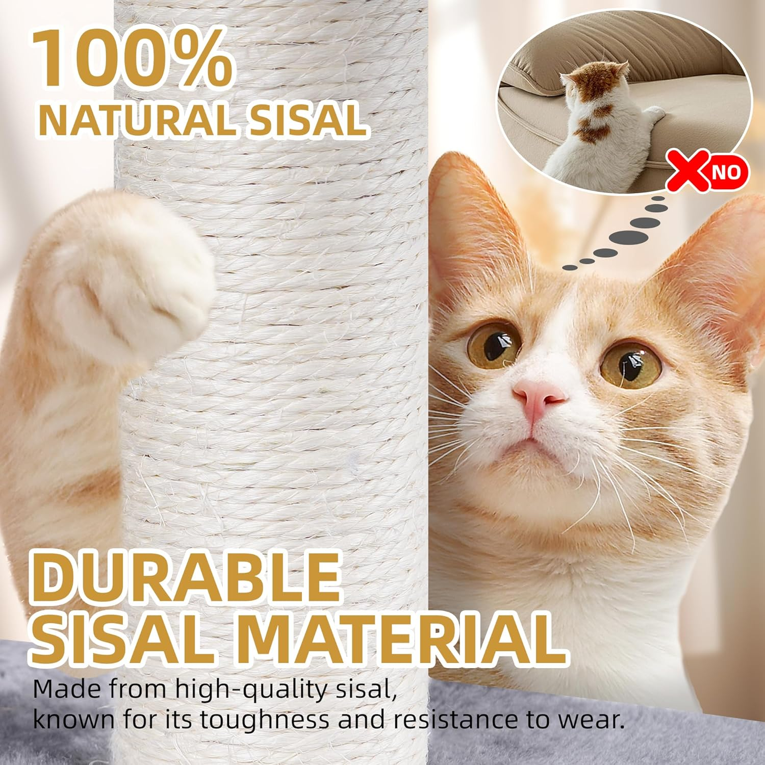 ROYPET 37.4'' Three Layer Cat Tree with Cat Condo Scratching Pad and Two Hammocks, Grey