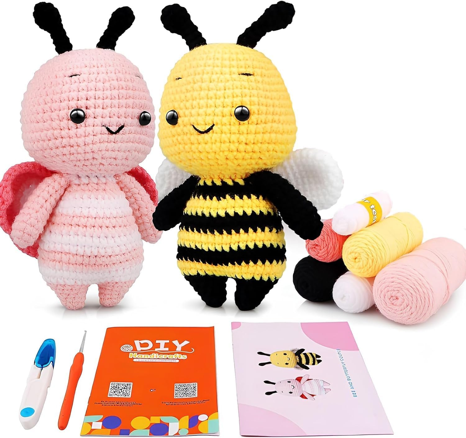 Crochet Kit for Beginners,Crochet Animal Kit for Beginners with Step-By-Step Video Tutorials,Learn to Crochet Kit for Kids Ages 13+ and Adults,Crochet Decoration Supplies DIY Craft Gift,Crochet Bees image number 6