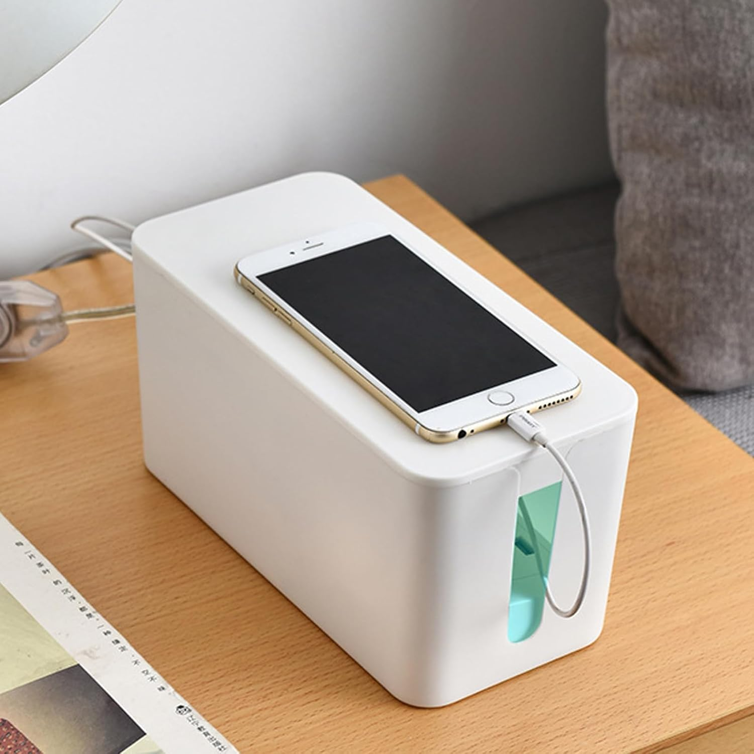 Cable Management Box Set of Two, Cord Organizer Box to Hide Surge Protector on Desk or Floor, TV Computer Wires Organizer Hider Box (White) image number 5