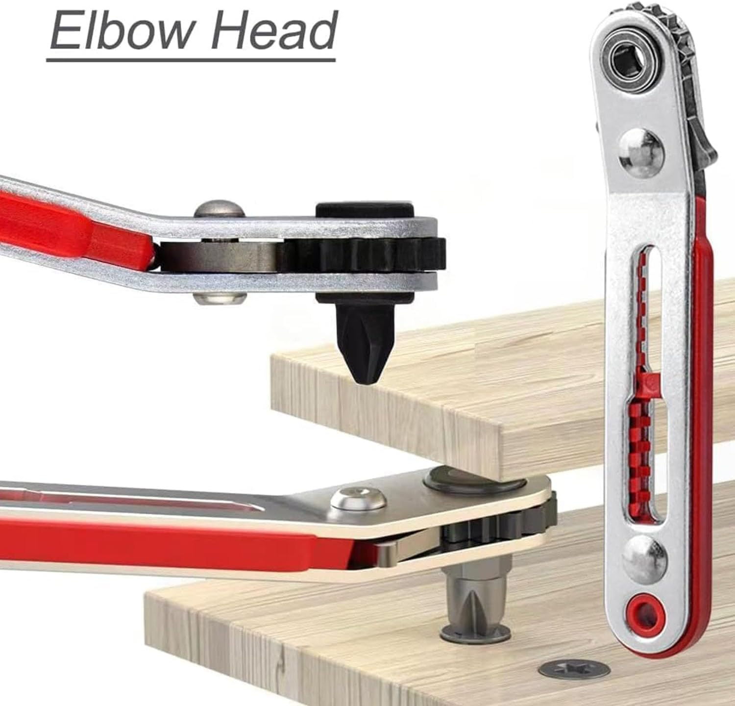 Mtxorvix 2Pcs Mini Ratchet Wrench Set, 1/4 Inch Drive Ratcheting Screwdriver Wrenches Elbow Head & Flat Head High Torque Offset Reversible Drive Handle for 1/4" Hex Shank Drill/Screwdriver Bits