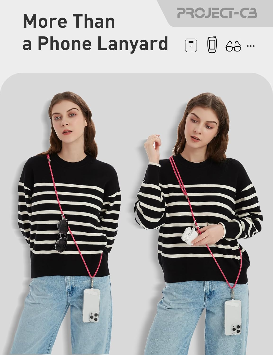 Project-Cb Cell Phone Lanyard 1,Phone Tether Tab 2,Phone Crossbody Strap,Lanyards for around the Neck,Adjustable Phone Strap - Black-G image number 7