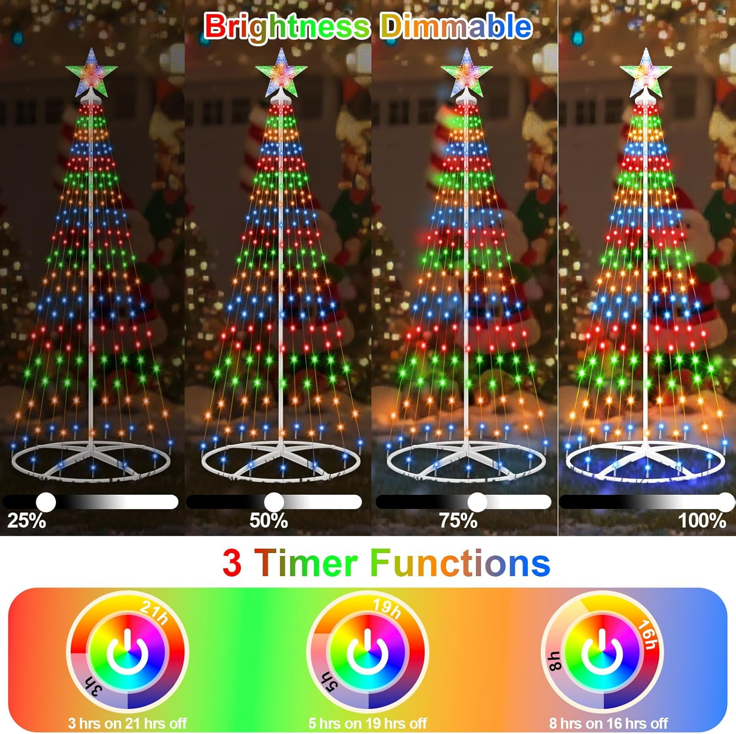 HELESIN LED Christmas Cone Tree Light with Star Topper, 1.5M 204 LED Outdoor Lightshow Christmas Tree with 8 Modes Timer Remote for Yard Patio Indoor Decorations image number 1