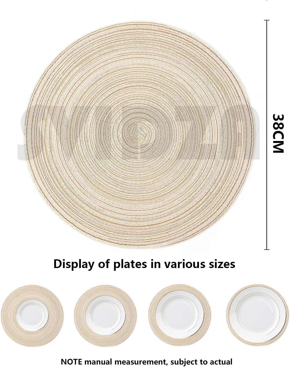 Round Placemats Set of 6, Washable round Braided Place Mats, Suitable for Kitchen Dining Tables, 15" Heat Resistant Table Mats - Beige - Beige image number 2