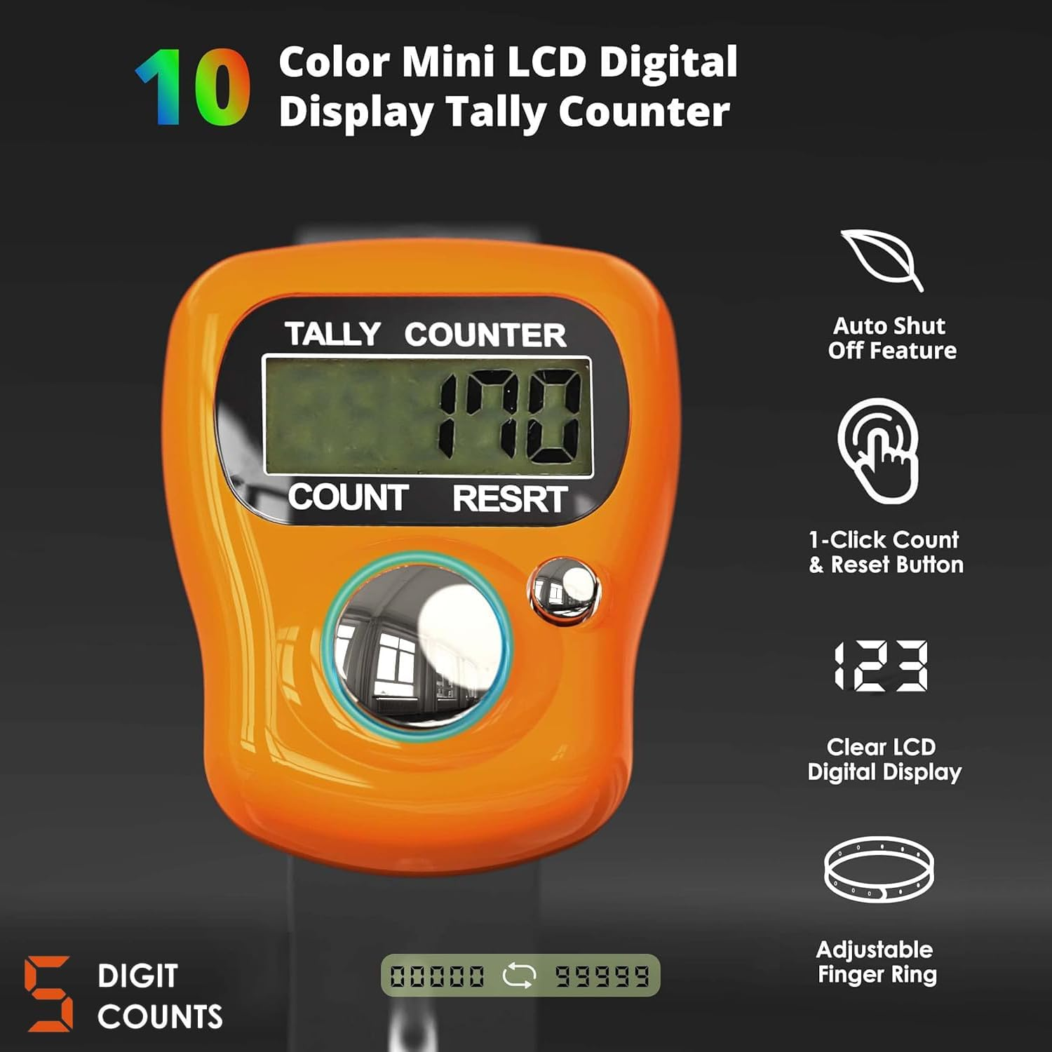 AEEGO Electronic Finger Counter 10 Pack, Mini LCD Digital Display Counter 5 Digit Counting Clickers for Knitting, Crochet, Coaching, Lap, Golf, Handheld Clicker Counting image number 5