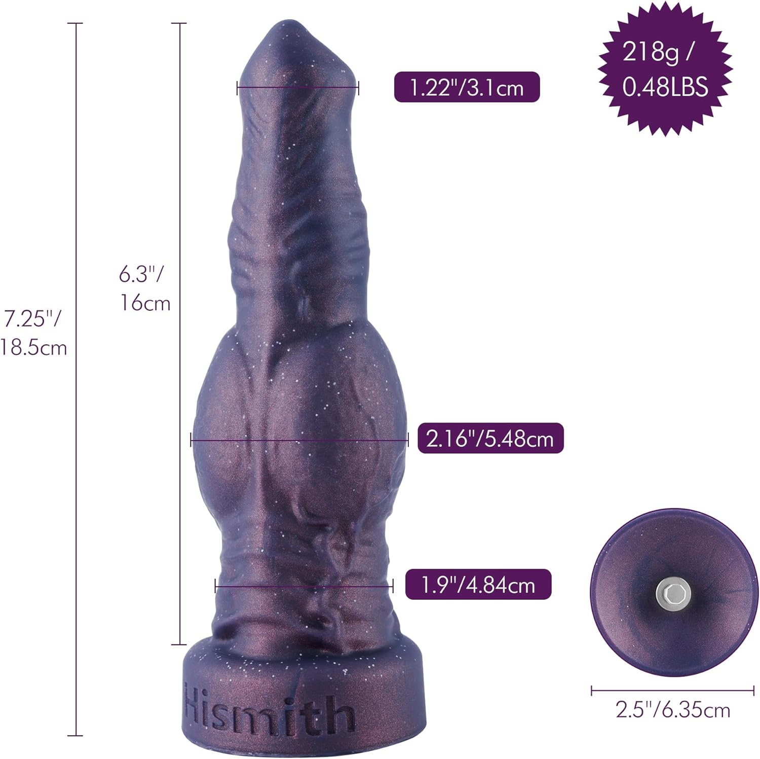 Hismith 7.25" Silicone Dog Dildo, 6.3" Insertable Realistic Penis with Kliclok System, Hands-Free Play Soft Sex Toy - Beginner Series image number 2