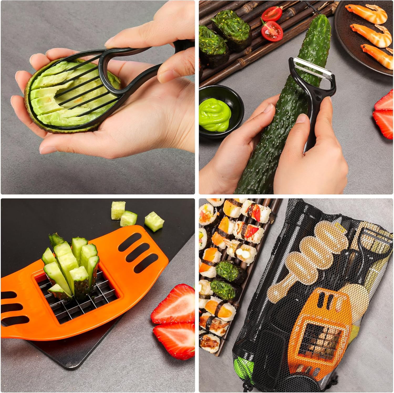 FUNGYAND Sushi Making Kit, 32-In-1 Complete Set with Bazooka Roller, Nigiri & Musubi Presses, Bamboo Mats, Knife, Peeler, Animal Rice Molds, Chopsticks & More &ndash; Perfect for Family Fun image number 5