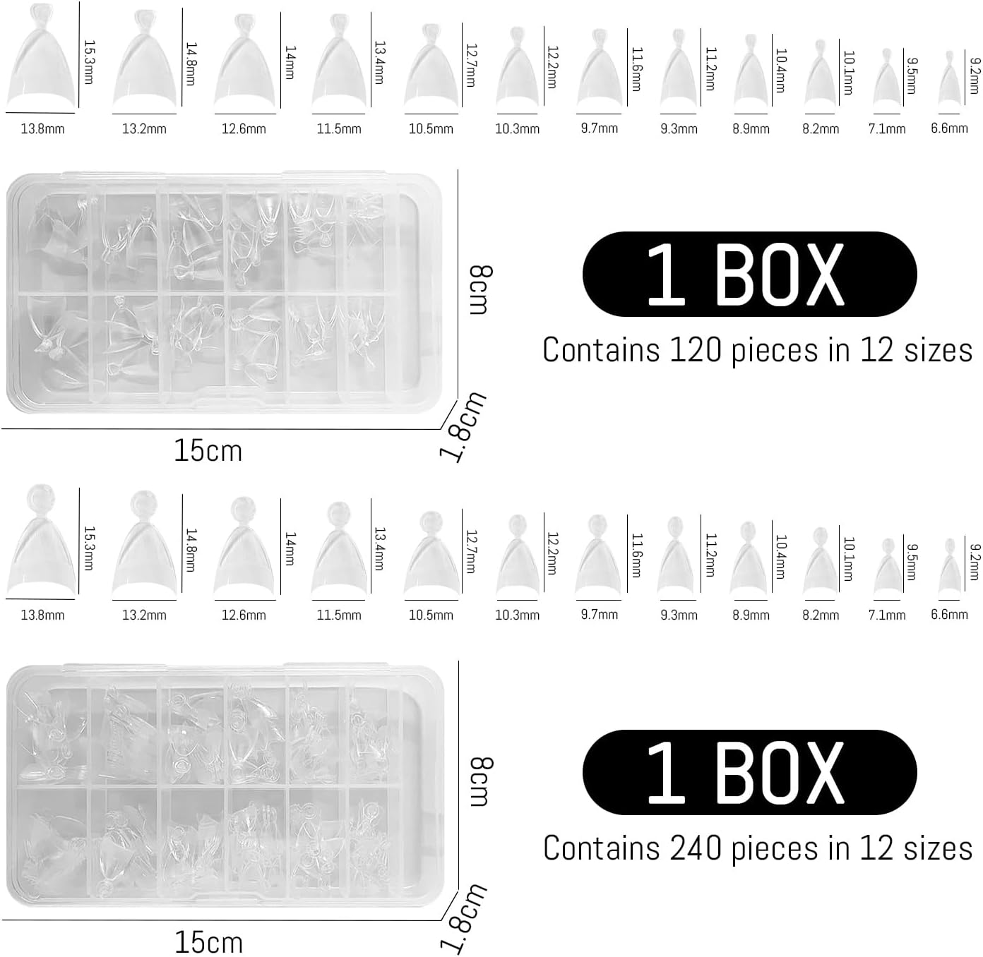 360 Pieces Short Almond Short Nails, Half Pattern Nails with Handle, Classic Creativity, Transparent Matte Nail Art Tools, DIY Arts and Craft Nail Accessories image number 2