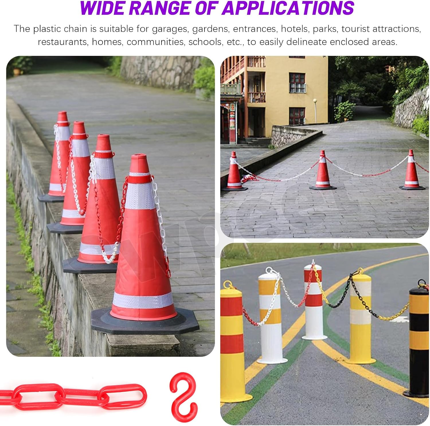 Swpeet 21Pcs 5M X 6Mm Plastic Barrier Chain Red White Plastic Safety Chain Plastic Chain Links with S- Hooks Plastic Chain Barrier Safety Barrier Chain for Fence, Parking, Crowd Control, Queue Line image number 3