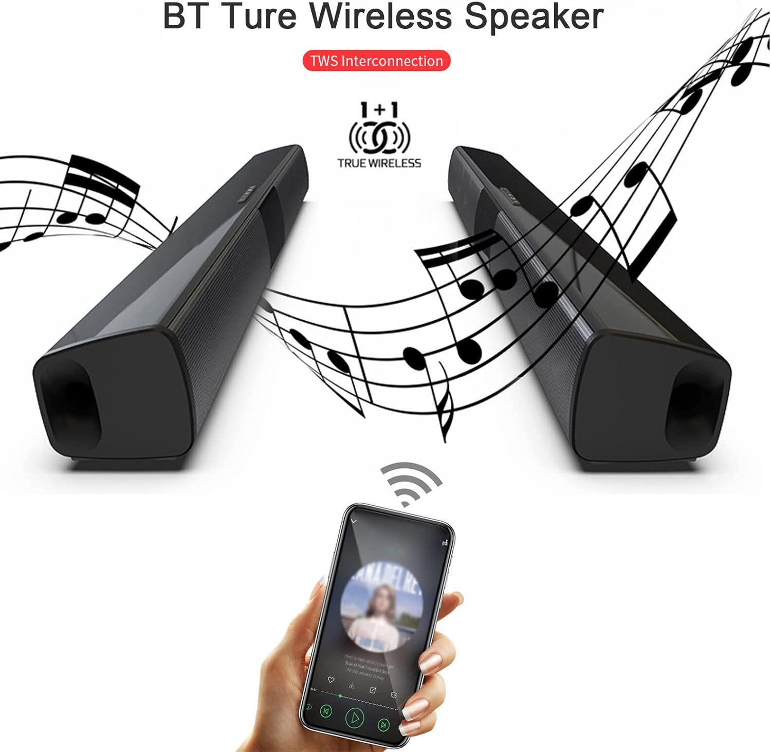 Tignapoo BS-28B Wireless Bluetooth Speakers 20W Soundbar Home Theater Sound Bar AUX RCA Input TF Card Music Playback FM Radio TWS Connection with Remote Control USB Rechargeable for TV Latop PC image number 1