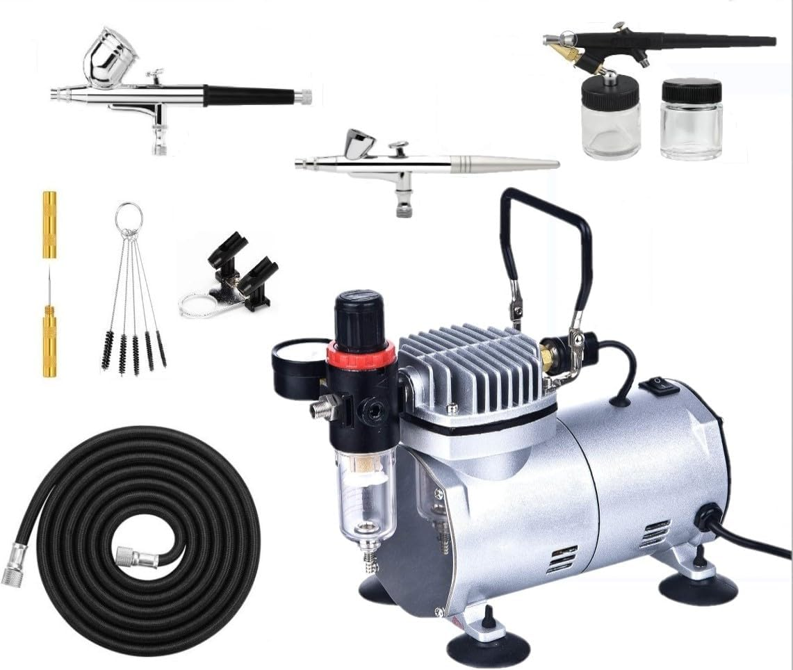 Professional Airbrush Set with Compressor, Airbrushing System Kit with 3 Multi-Purpose Dual-Action Gravity Feed Airbrushes for Hobby, Craft, Models,Cake Decorating, Makeup and Manicure image number 5