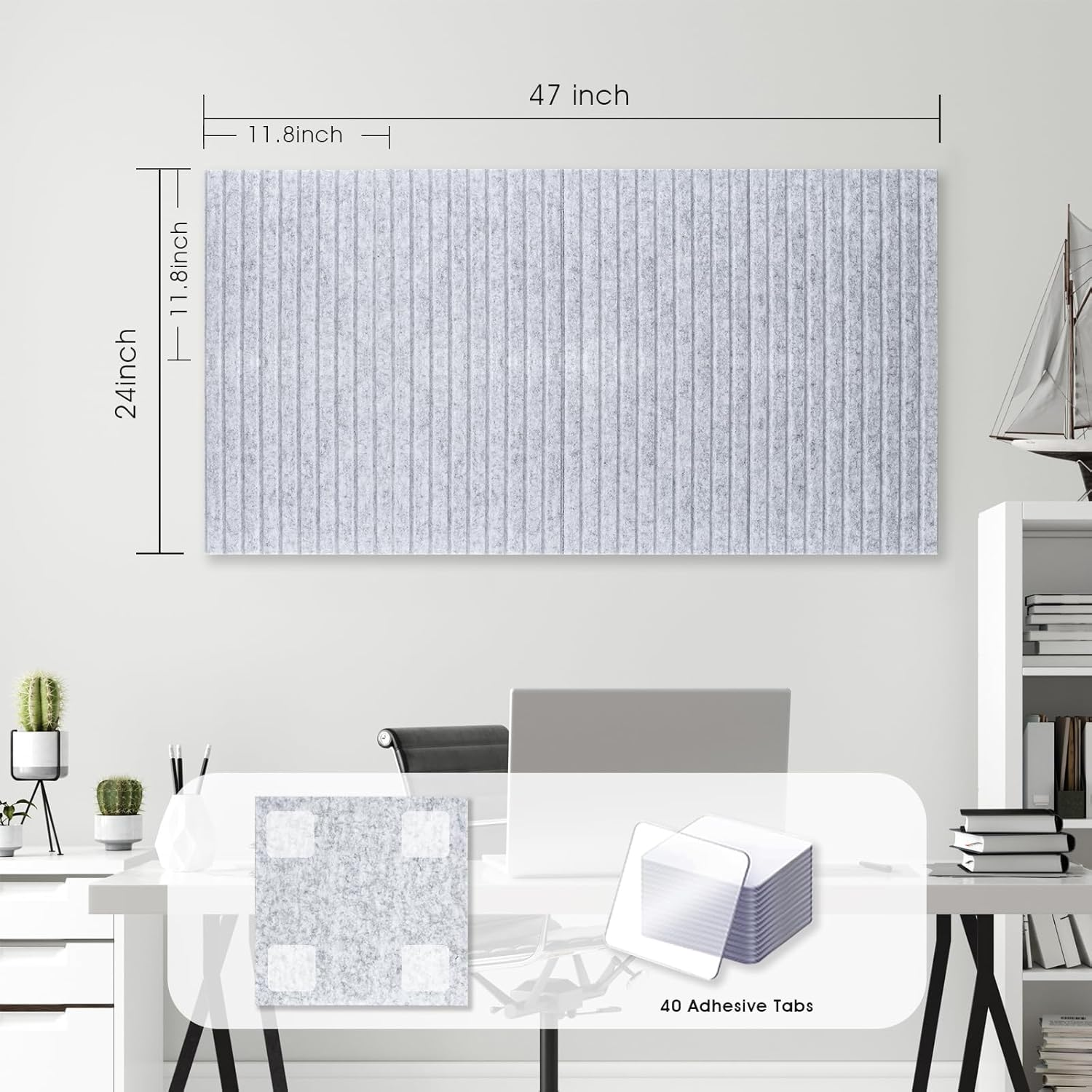 Large Cork Board for Office, 8 Pack Felt Wall Tiles with Slat Wall Paneling, Felt Bulletin Board Pin Board Cork Boards for Walls - Silver Gray image number 7