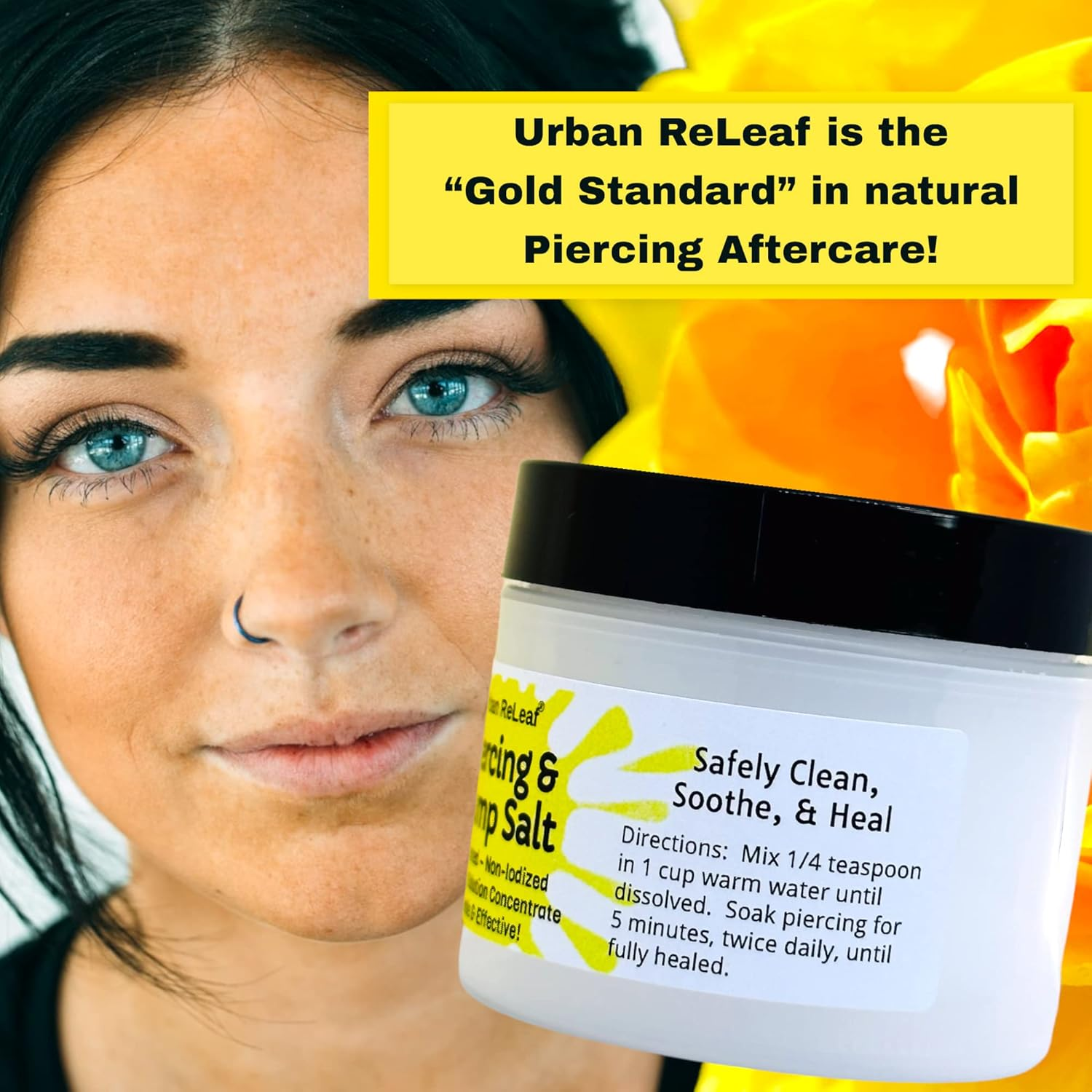 Urban Releaf Piercing & Bump Salt ! Unscented Sea Salt Solution Concentrate. Makes 45 Cups! Gentle Effective Clean Soothe Calm. Non-Iodized. It Works! Cleanse and Soak, Fresh Saline Aftercare image number 6