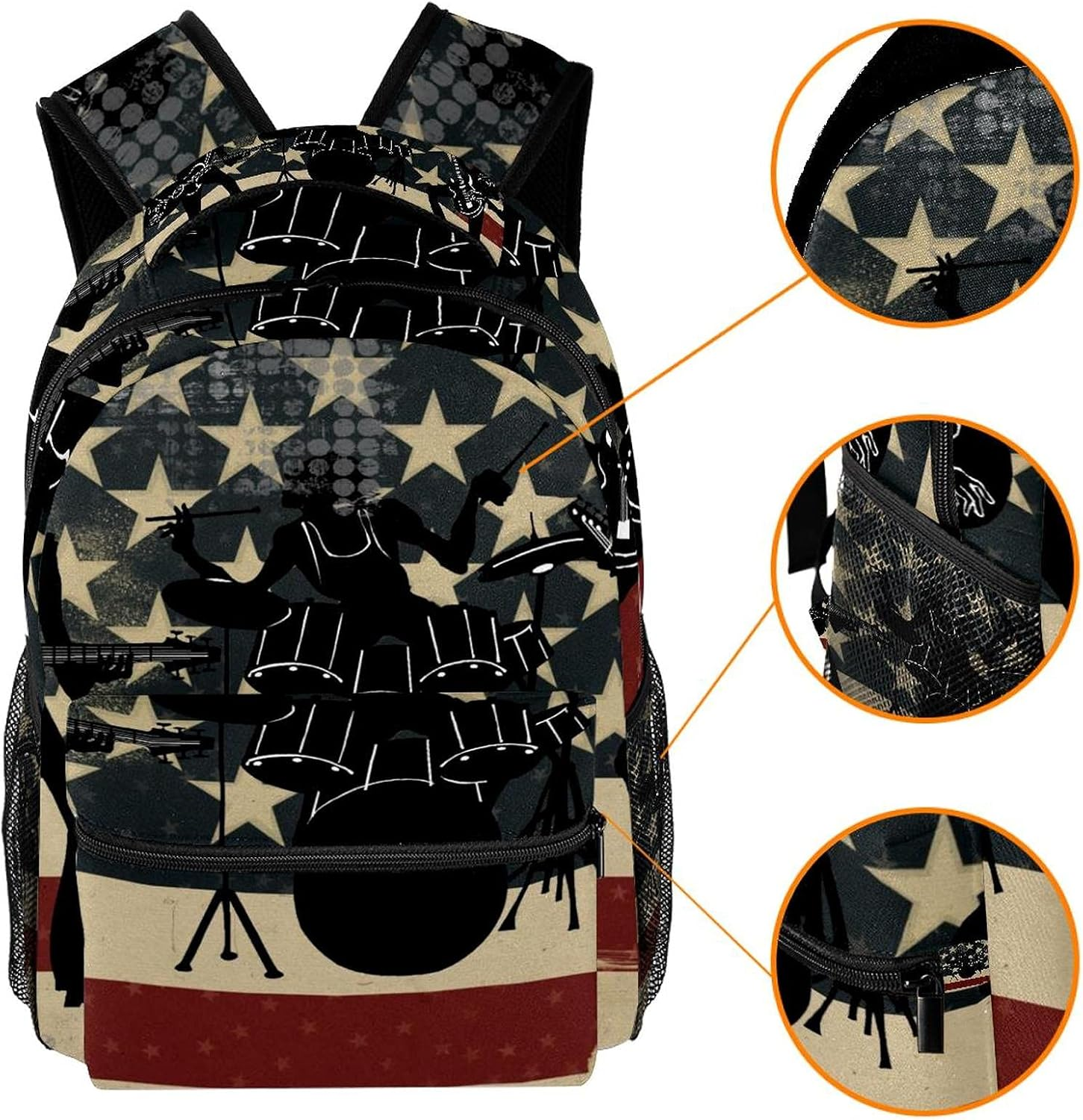 American Usa Band Silhouette Drums Backpack Students Shoulder Bags Travel Bag College School Tote Backpacks image number 2