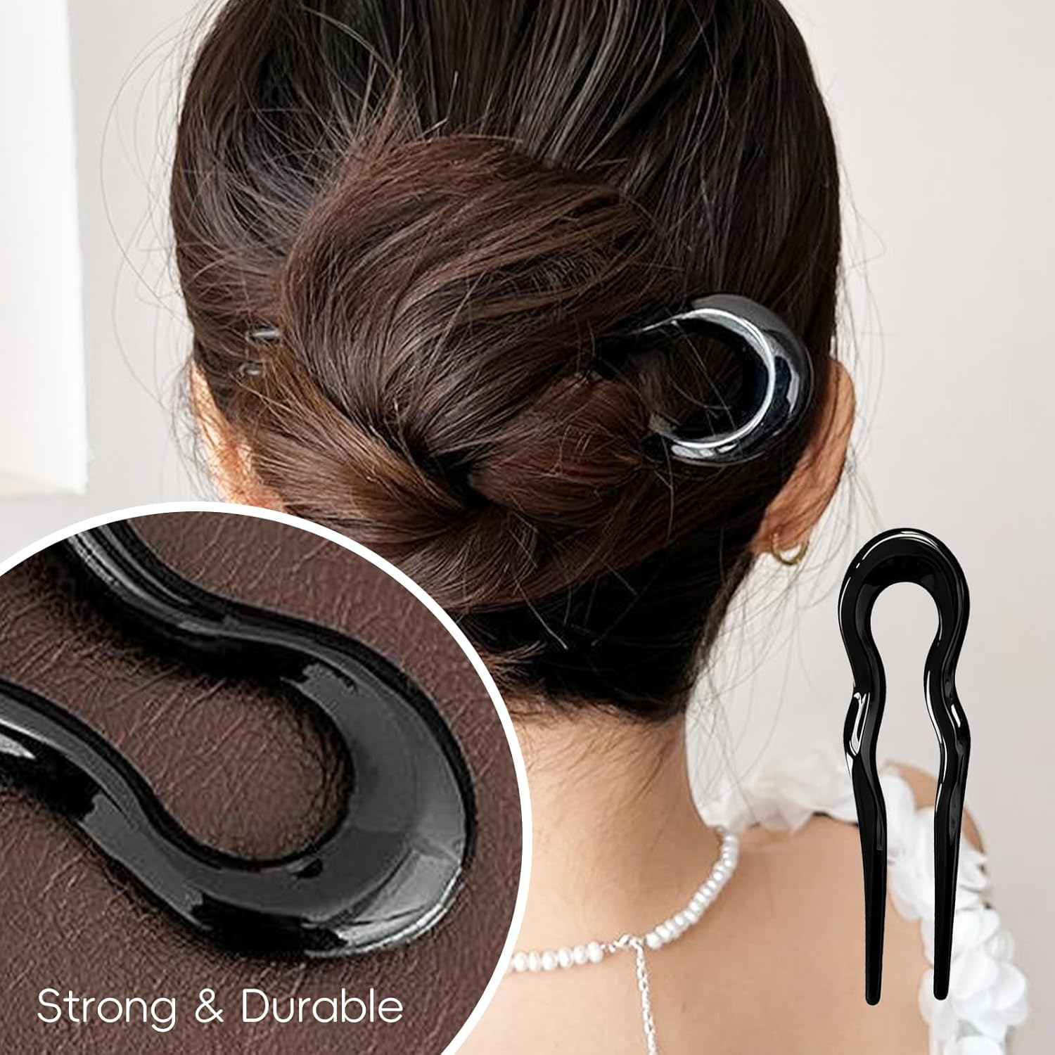 Xlihdzum 3Pcs French Hair Pins U Shaped Hair Forks - Elegant Updo Hair Accessory for Women and Girls for Styling Updos Buns Thick Thin Hair Daily Wear Party Wedding Hairstyle (Sturdy Non Slip) image number 5