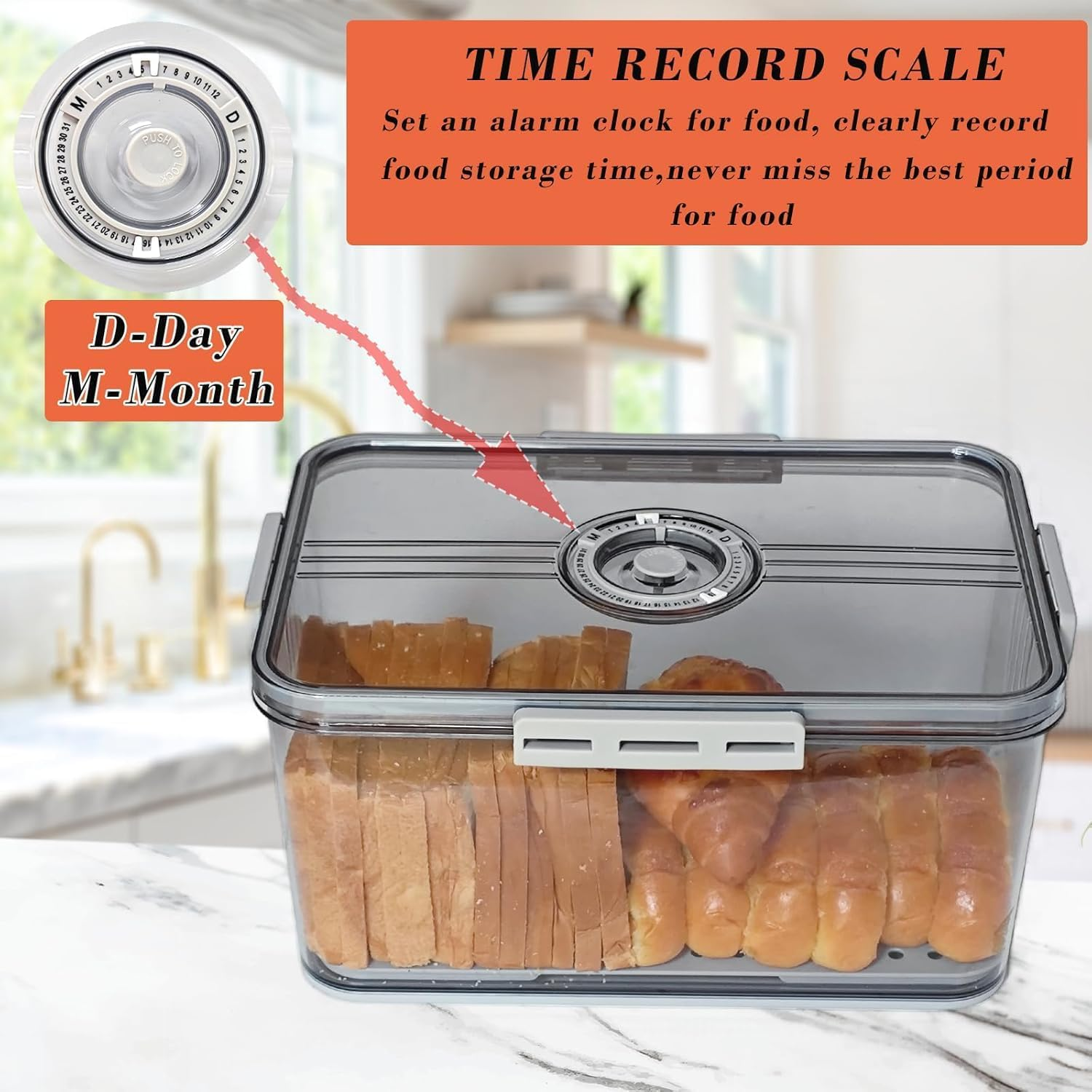 Bread Box with Lid for Kitchen Counter,Time Recording Bread Keeper with Lid,Bread Containers Storage Airtight for Homemade Bread, Toast, Bagel, Donut and Cookies image number 1