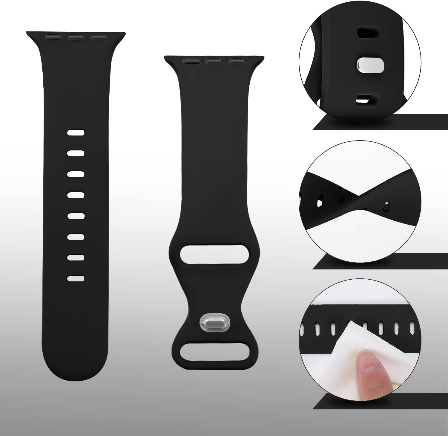 Compatible with Apple Watch Band 38Mm 40Mm 41Mm 42Mm 44Mm 45Mm 49Mm S/M M/L for Women/Men Waterproof Soft Silicone Replacement Strap Accessories for Iwatch Bands Ultra 2/Ultra Series 9/8/7/6/5/4/3/2/1 SE (Black, 38/40/41Mm S/M) image number 4