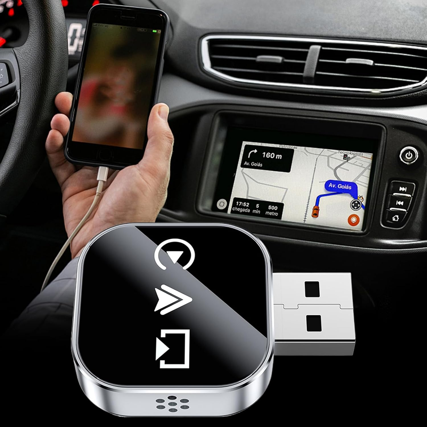 Wireless Adapter for Car | Plug and Play Converter,Wireless Conversion,For Daily Commuting Long Distance Travel Highway Navigation Calling Parking Assistance - Silver image number 5