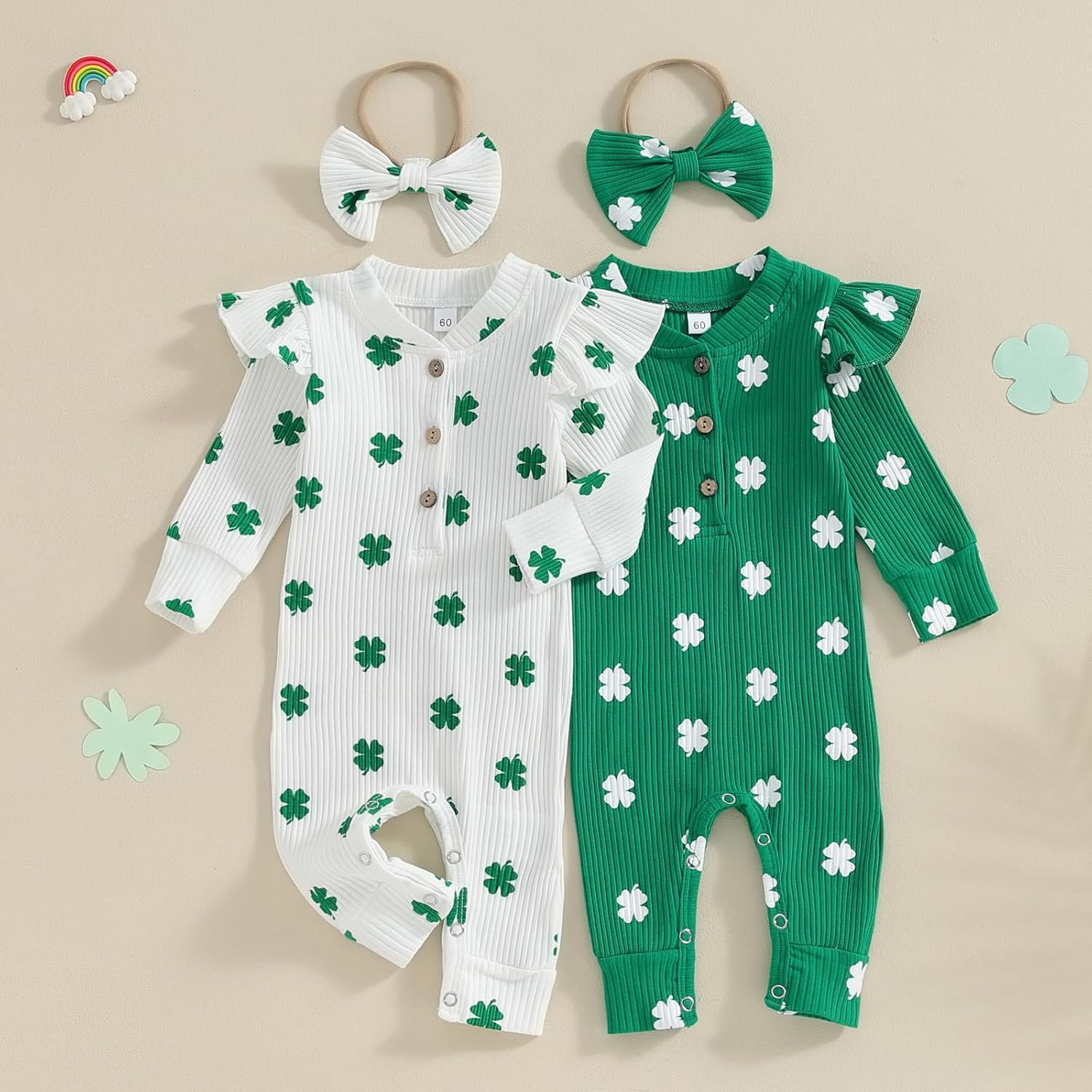 Suolongsama My First Valentines Day Baby Girl Outfit Newborn Long Sleeve Button Jumpsuit Heart Knit Romper Headband