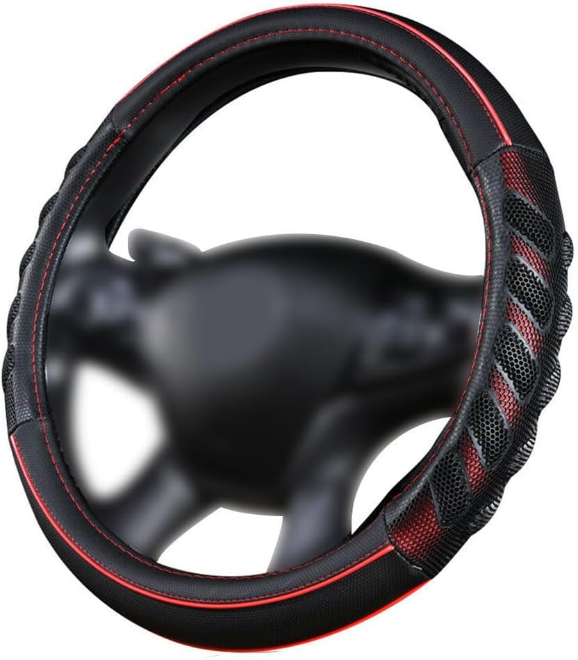 Flying Banner Car Steering Wheel Cover Faux Leather Massage Universal Fit 3D Honeycomb Hole Anti-Slip Sporty 15 Inches (Black Black) image number 4