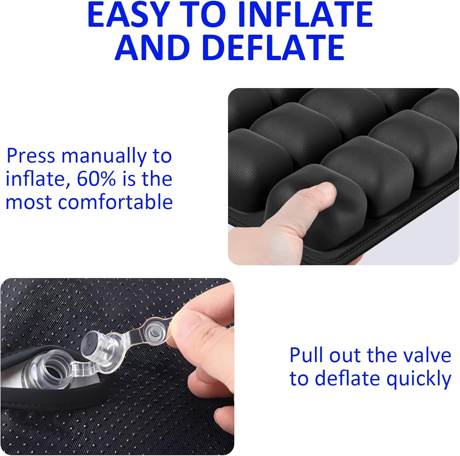 Portable Travel Cushion, 3D Air Cell Seat Cushion for Hemorrhoid and Tailbone Pain Relief, Manual Press Inflateable Seat Cushion for Long Sitting in Airplane Wheelchair, Car Set, Office Chair