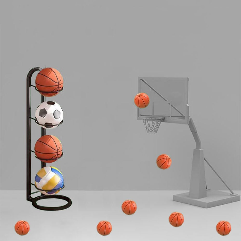 4-Tier Vertical Ball Rack, Folding Soccer Ball Storage Rack Holder, Vertical Ball Rack for Basketball, Movable Ball Sports Equipment Storage Rack,Removable,For Basketball, Volleyball, Rugby Storag image number 1