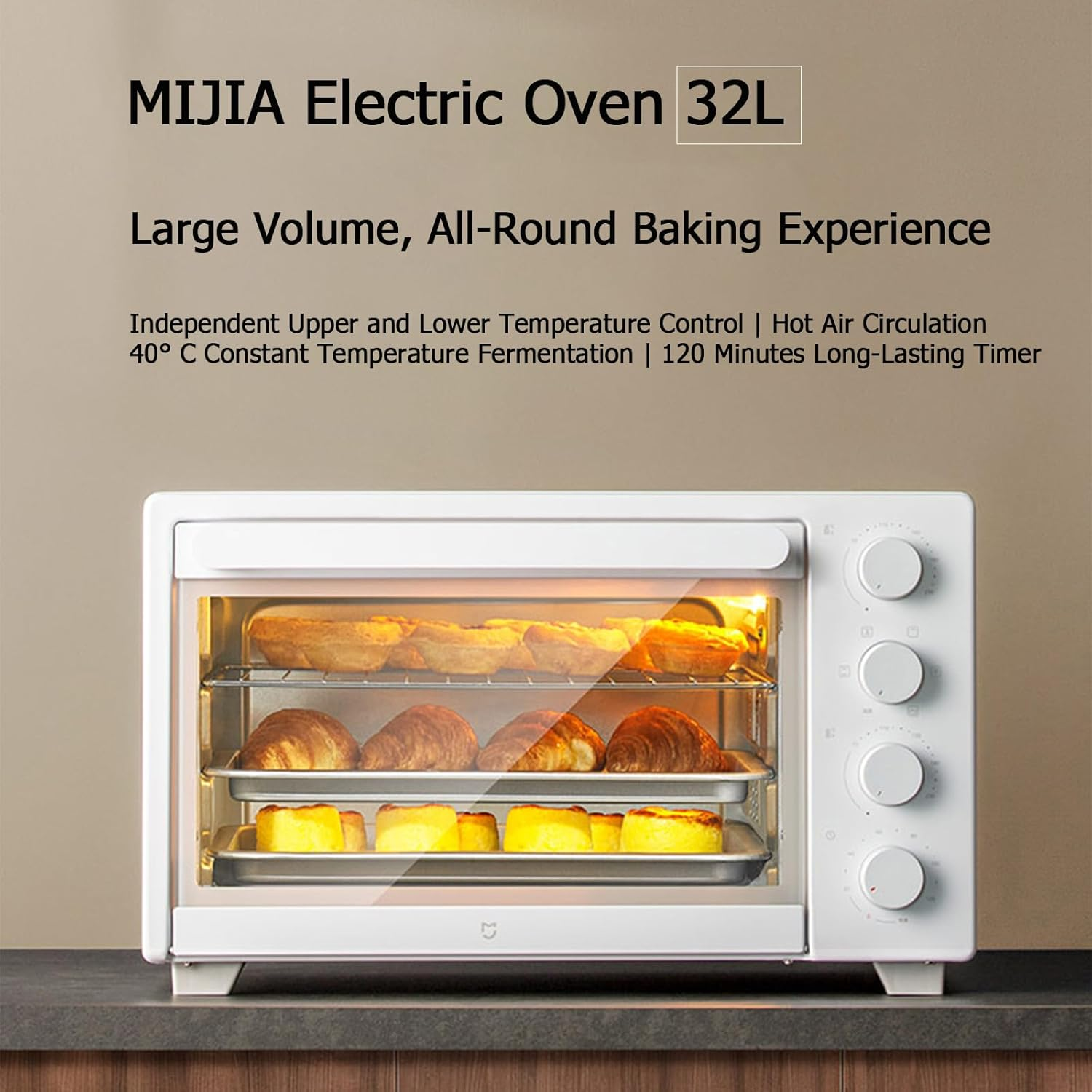 XIAO MI MIJIA Toaster Oven 32L, Electric Toaster Oven Countertop Convection, 1600W, 70-230℃ Temp Controls, 120 Minutes Timer, for Pizza, Toast, Bake, Broil image number 3