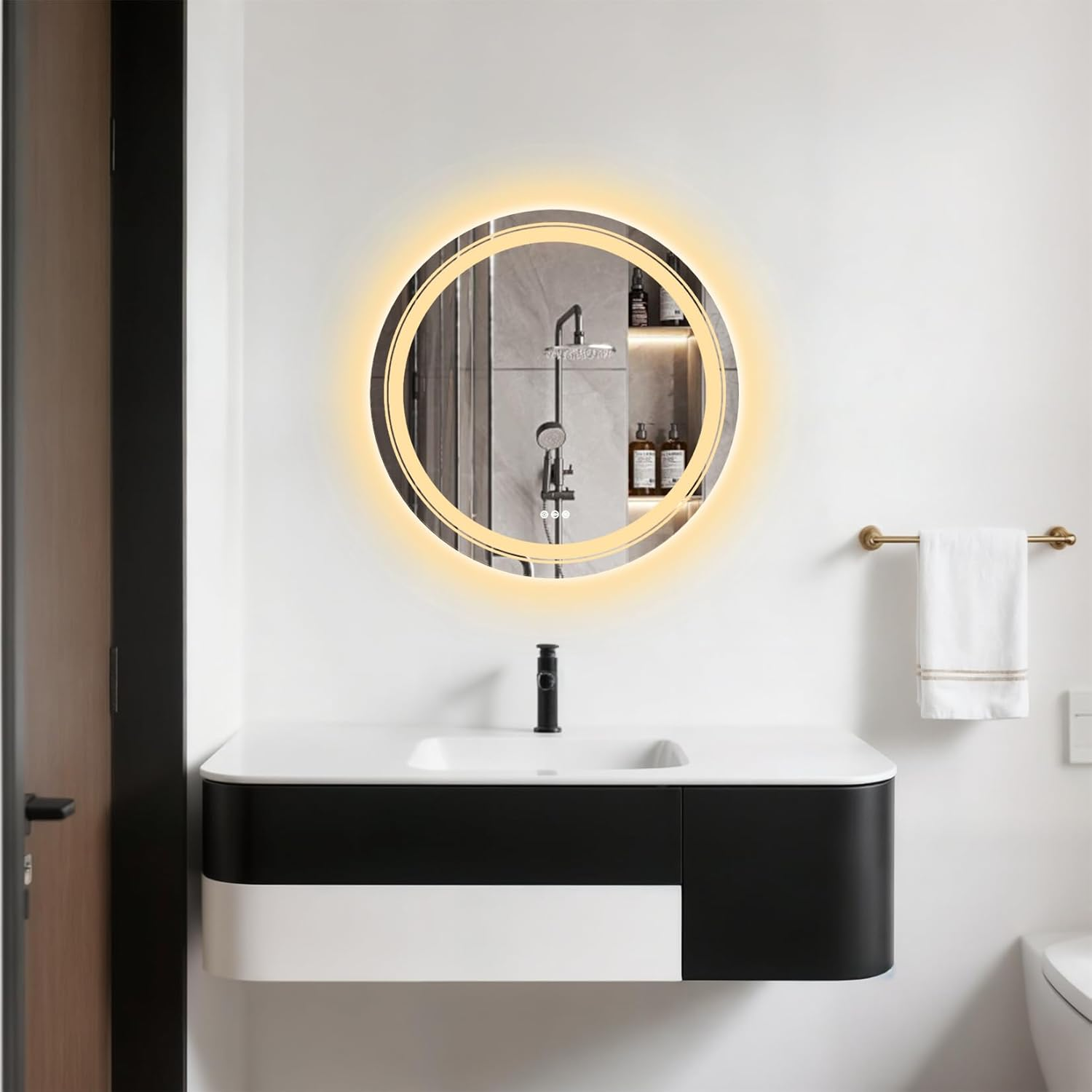 LUVODI round Illuminated Bathroom Mirror: 600Mm Dimmable LED Lighted Circle Wall Mounted Vanity Mirror with Demister Pad Smart Touch Sensor for Makeup Shaving Hairdressing, Front Lighted + Backlit - Front+Backlit image number 5