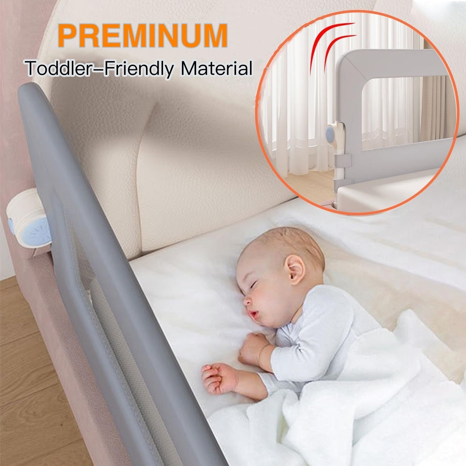 HJB VISSO Foldable Toddler Bed Rails,Safety Baby Bed Rails Guard, Bed Fence Protector Rail, Adjustable Heights Kid Bed Guard Rail for Twin Queen King Full Size Beds (2 M) image number 3
