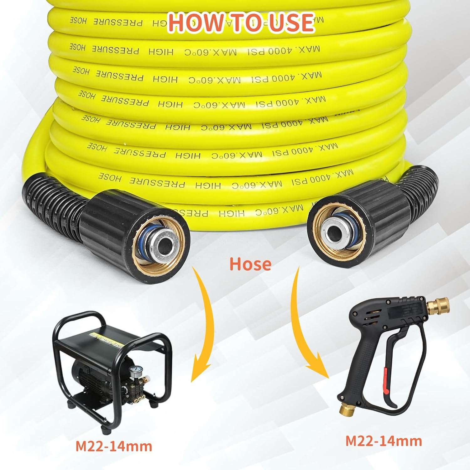 Kink Resistant Pressure Washer Hose 15M 1/4" M22 Brass Fitting Power Washer Hose Replacement for Ryobi, Troy Bilt, Greenworks, Craftsman Most Brand Power Washer, 3200 PSI image number 5