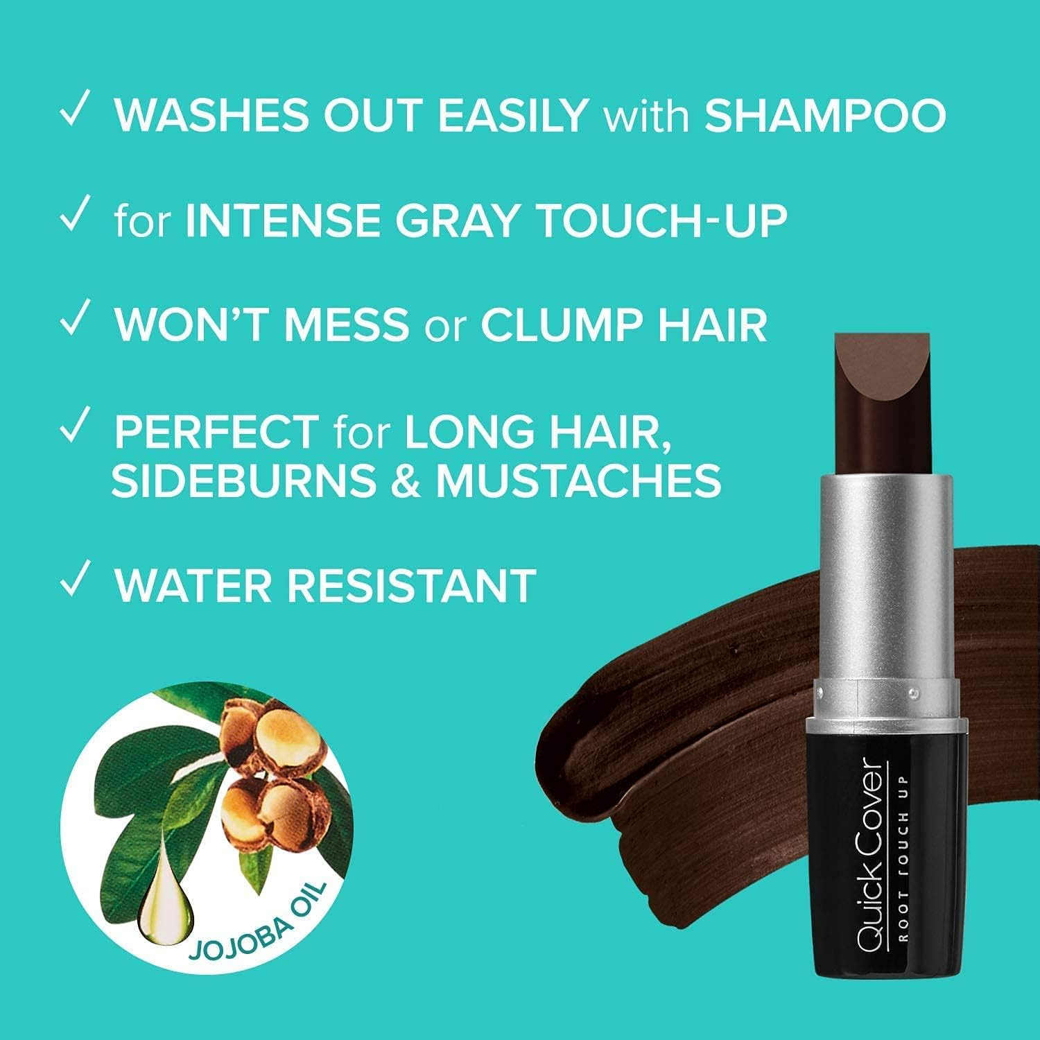 Kiss RED by Quick Cover Root Touch up Stick Type 2PCS Water-Resistant Temporary Gray Concealer Cover up Brush for Hair and Beard (Dark Brown) image number 3