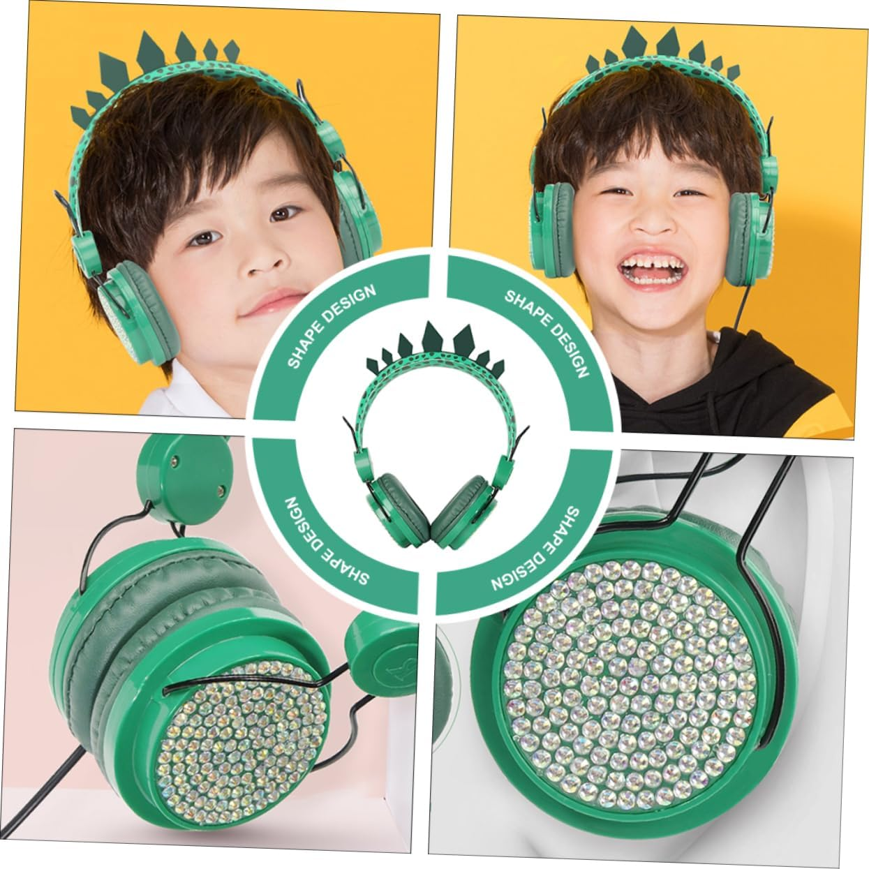 POPETPOP Children'S Headset with Mic Dinosaur Over-Ear Headphones for Boys and Girls Green Cartoon Design Safe Volume Control for Tablets and Computers image number 3